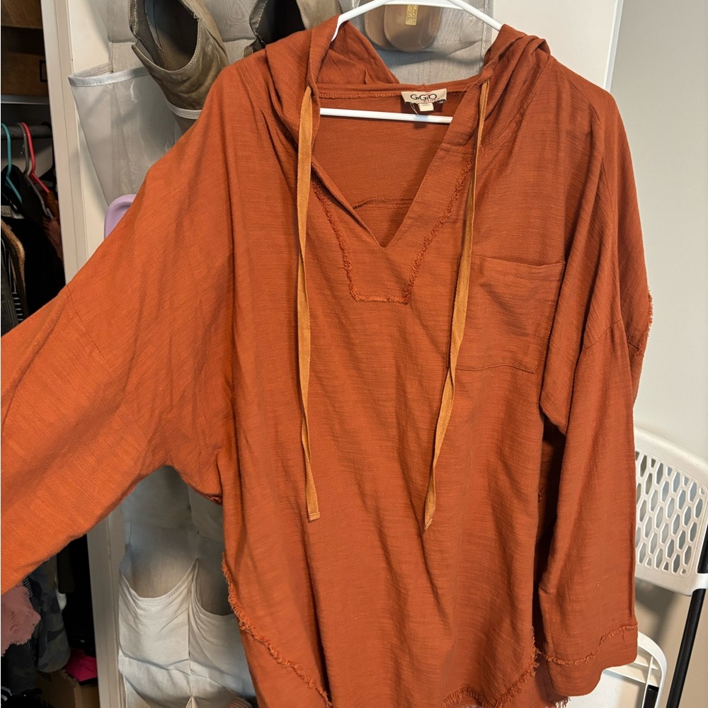 Rust Orange Hooded Top